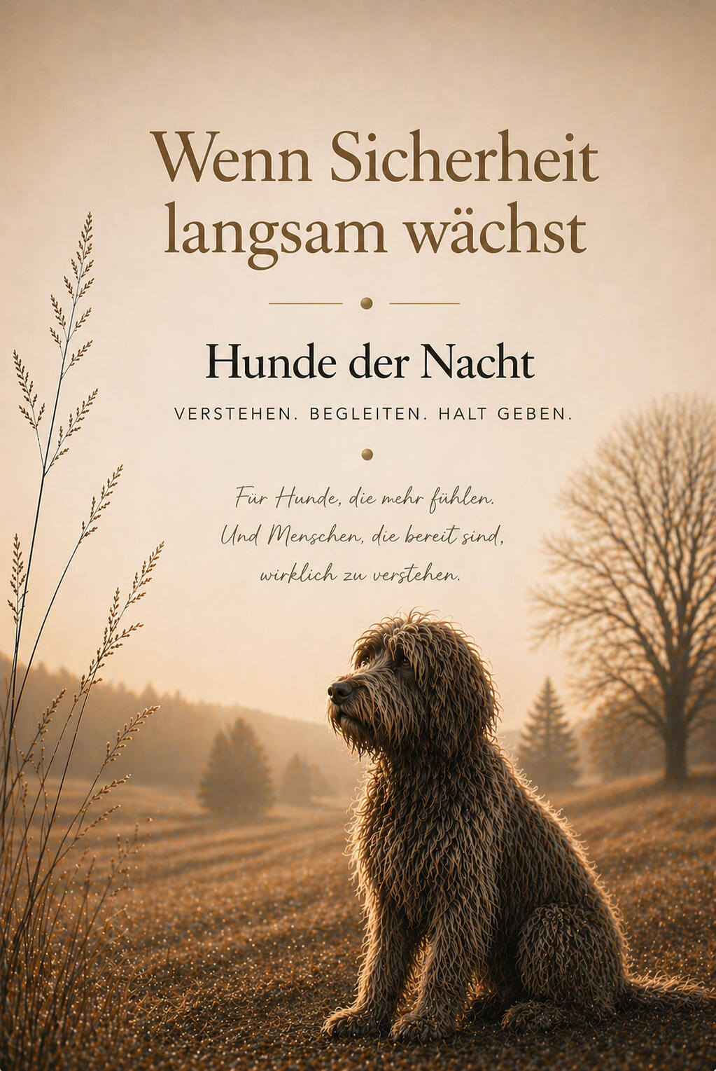 Cover Hunde der Nacht - Wo Hunde bleiben dürfen. Ein Hund entspannt liegend auf einer Wiese, als Symbol für einen ängstlichen Hund, der ins Leben gefunden hat.